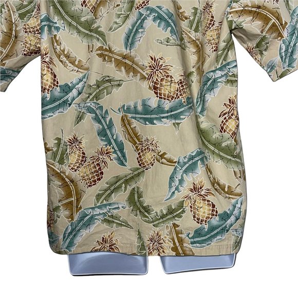 Cooke Street Vintage 1990's Tan Leaf Pineapple Hawaiian Button Front Shirt L - Picture 10 of 12